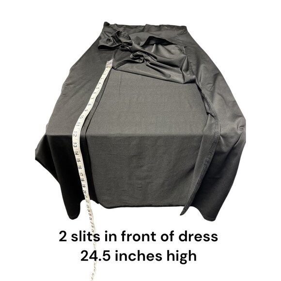 Black Halter Midi Dress With Adjustable Tie Back & Deep V-Neckline 95% Polyester - Picture 8 of 10